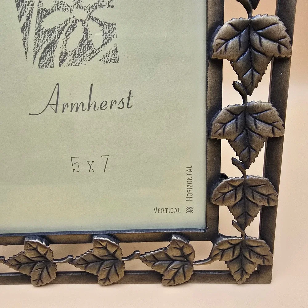 Armherst 5x7 Metal Leaf Photo Frame Antiqued Bronze Maple Leaves Vertical Horiz